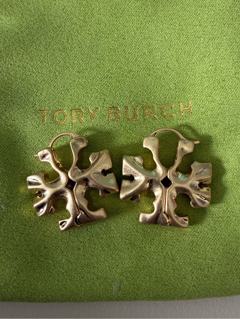 Tory Burch Gold Floral Emblem Hoop Earrings